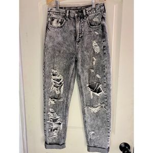 Acid wash distressed jeans